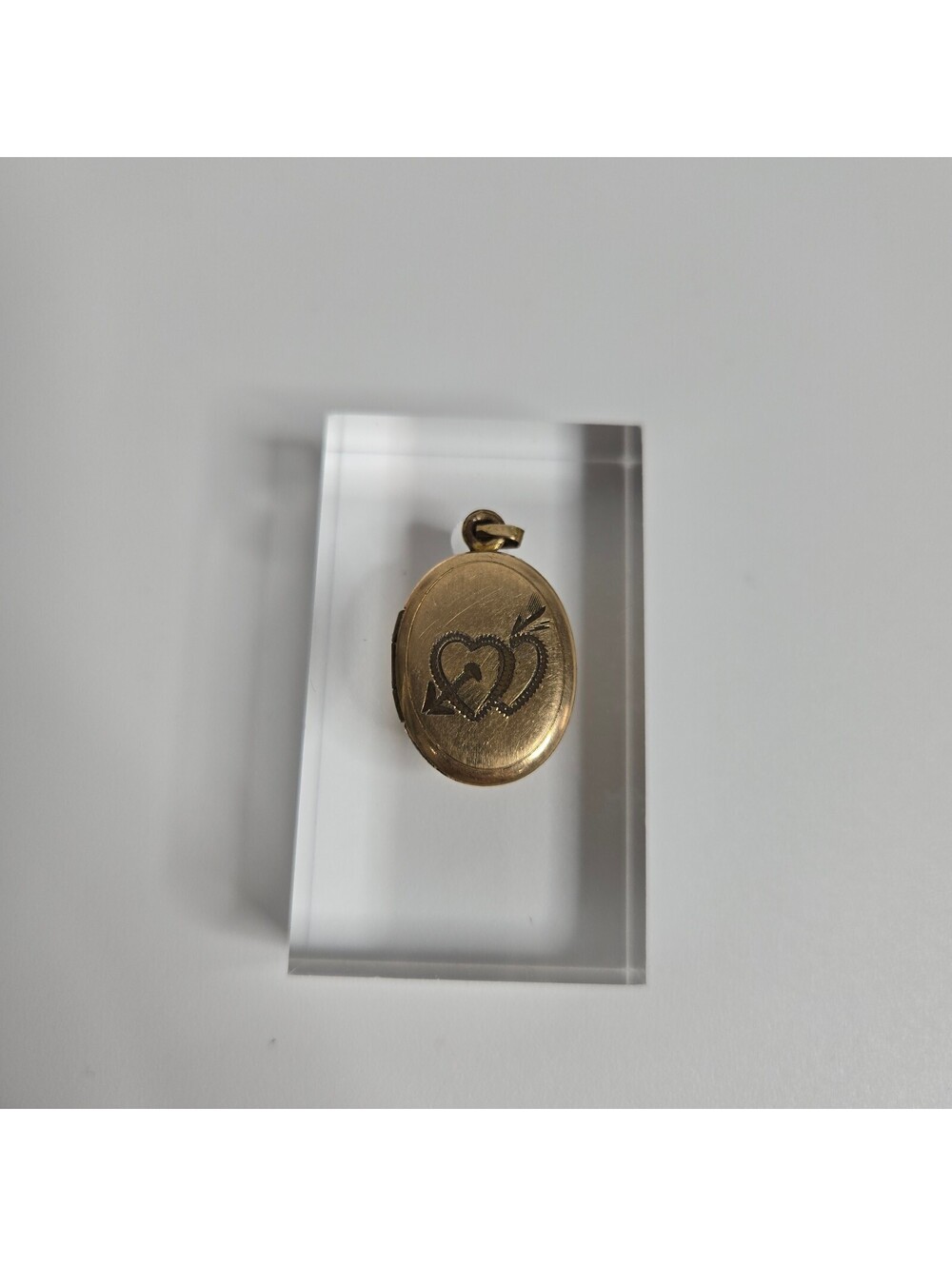 Vintage Gold Filled Oval Locket Pendant Engraved Double Heart Arrow Dainty